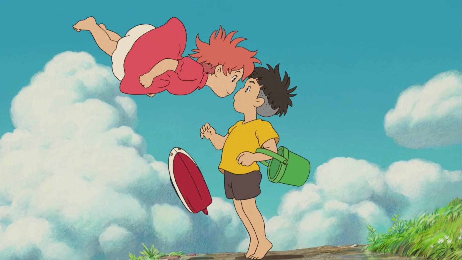 Ponyo på klippan vid havet backdrop